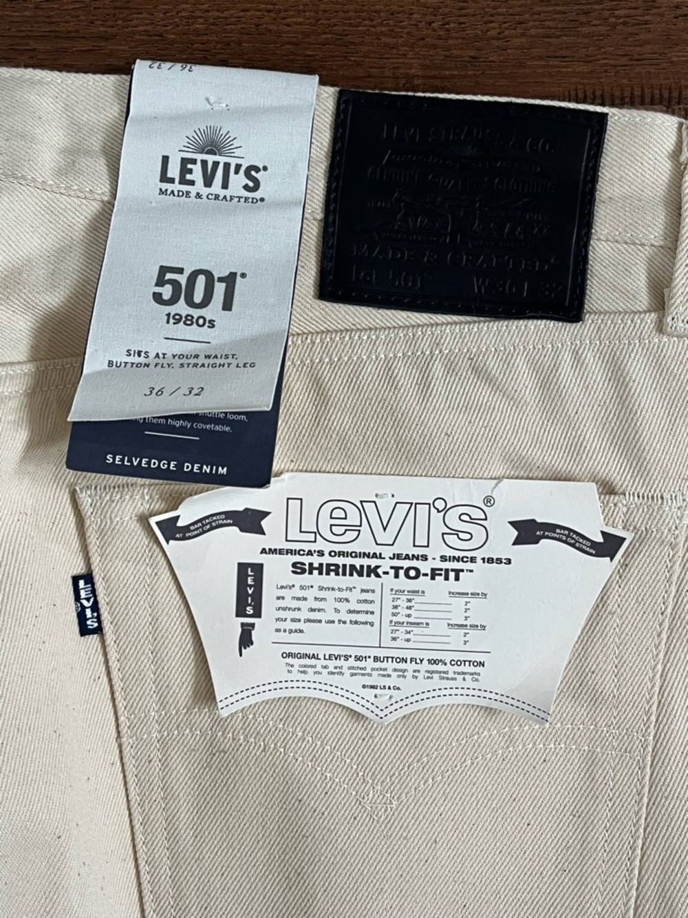 Levi’s Made & Crafted Lot 501 1980s Selvedge Jeans ‘Cream’ (size mens W36xL32) - Picture 13 of 16